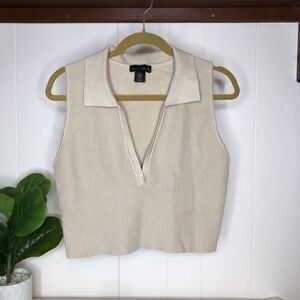 House of Harlow 1960 Womens Ribbed Knit Collar Sweater Top Beige Size XL